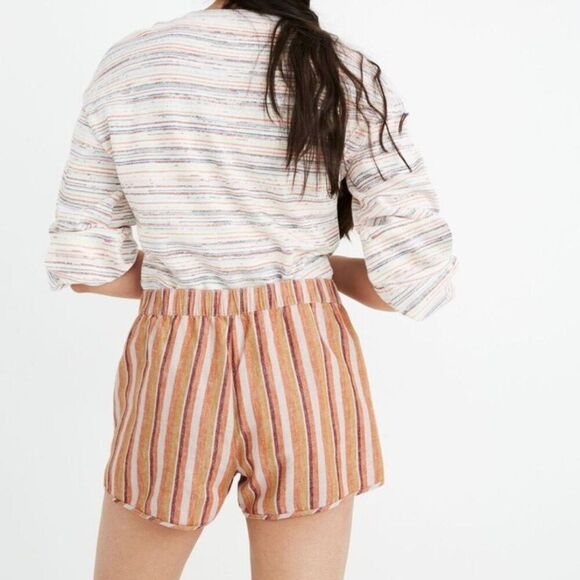 Madewell Linen-Cotton Pull-On Shorts in Rainbow Stripe Size S - Picture 4 of 10